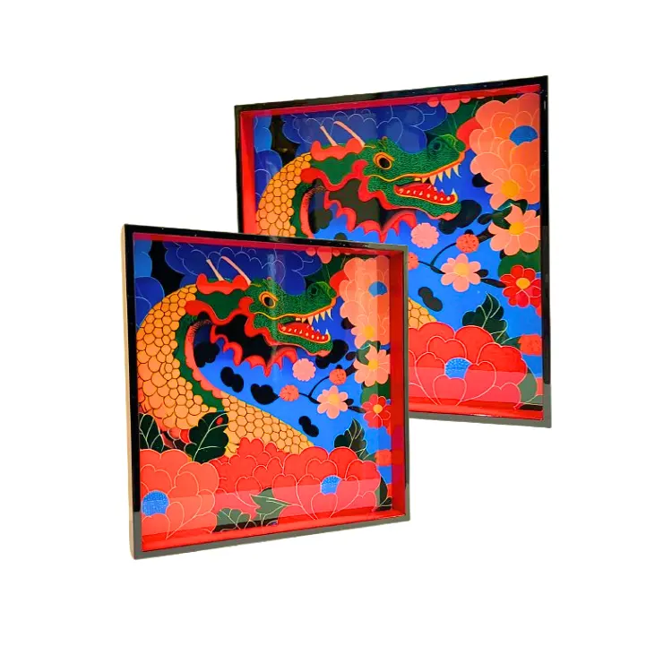 Lakbakje Kleurrijk Modern Dragon Art 25.5X25.5Cm Art Halinhthu Casa Custom Design En Formaat Hout Rechthoekig Handwerk