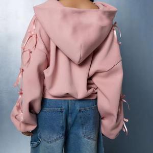 Sweat à capuche court en coton à manches longues pour le sport avec logo personnalisé OEM, sweat à capuche court zippé pour femme Bowathletic - Product Image 4