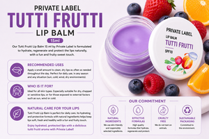 Bálsamo Labial Tutti Frutti de Marca Privada con SPF10 15ml OEM |   Cuidado Labial Hidratante con Manteca de Karité y Vitamina E |   España UE - Product Image 3