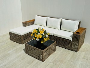 SF00110 Juego de Sofás de Ratán Modernos para Exteriores, Directo de Fábrica en Vietnam, con Cojines Blancos y Mesa de Centro para Jardín o Patio - Product Image 1