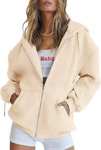 Winter Fashion New Custom Solid Color Cotton Oversized Drop Shoulder Half Zip Casual <b>Women</b> <b>Hoodie</b> - Product Image 2