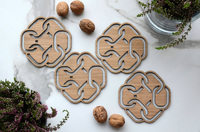 Lot de 4 sous-verres modernes géométriques en bois de noyer beige, tapis/serviettes écologiques pour thé/café/verres, style classique minimaliste, logo personnalisé, 300 mm
