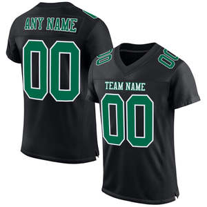 Maillot d'équipe entièrement personnalisable, uniforme de football noir avec accents verts avec nom et numéro personnalisables - Product Image 1