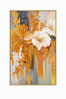 Peinture sur toile florale texturée 3D peinte à la main, feuille d'or, fleurs abstraites blanches et dorées, art mural pour la décoration de la maison
