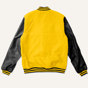 Veste universitaire jaune et noire de style sportif Couleurs et logos personnalisés Manches en cuir Veste universitaire d'hiver Letterman pour unisexe - Product Image 2