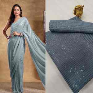 La mayoría de las tendencias de lujo Ropa ética 60 gramos Georgette Sari Blusa con bordado de lentejuelas de 3MM pesado Trabajo Mujer Exportador de moda - Product Image 6