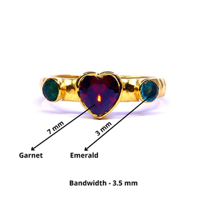 Bague Coeur Réglable en Argent Sterling 925 Plaqué Or Grenat Émeraude Pierres Précieuses Mode Doigt - Product Image 2