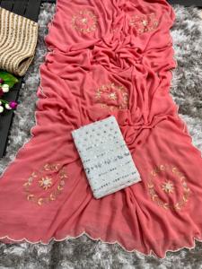 Saree en georgette douce fabriquée à la main avec des paillettes élégantes et un chemisier parfait pour les mariages du fournisseur en gros en Inde - Product Image 4