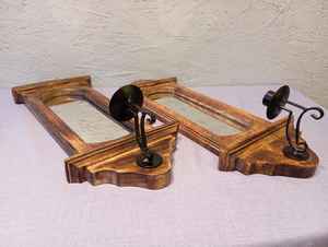 Vintage Swedish Wooden Wall <b>Candle</b> Holders Pair Hand Carved Scandi Mirror <b>Sconces</b> Folk Art Decor Home Accent - Product Image 6