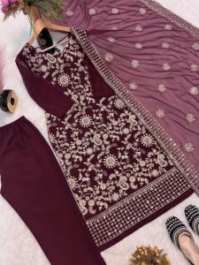 Miroir à vin brodé travail Kurta ensemble avec mousseline de soie Dupatta tenue ethnique élégante pour mariage et fêtes festives Mehendi - Product Image 6