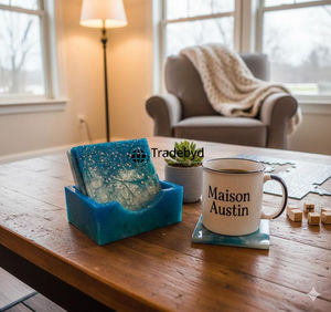 Posavasos de Resina de Lujo Elegantes, Hechos a Mano, 4x4 Pulgadas, Decoración de Mesa Cuadrada, Juego de Posavasos Disponible en Diferentes Colores, Tradebyd - Product Image 2
