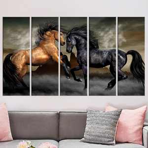 Lienzo Elegante con Estampado de Caballo: Decoración Rústica para el Hogar, 5 Piezas: Enmarcado tipo Galería - Product Image 1