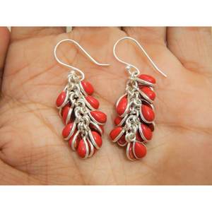 ต่างหูเงินทำมือประดับปะการังดีไซน์องุ่น ของขวัญแฟชั่นสำหรับงานปาร์ตี้ E0944-GS - Product Image 1