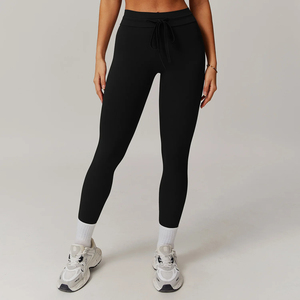 Pantalones de Yoga de cintura alta Leggings deportivos con cordón de secado rápido con función de levantamiento de cadera para gimnasio Correr y Deportes - Product Image 3