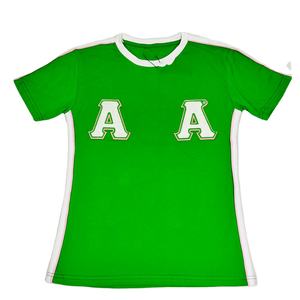 Camiseta Personalizada para Mujer AKA Iota Phi Lambda con Patrón de Letras, Mangas Regulares, Estampada, Estilo Urbano, Cuello Redondo, Blanca, Verde, Lisa - Product Image 1