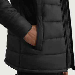 Factory Made Solid Black Color Men's Outdoor Jacket High Quality Polyester <b>Fabric</b> Quilted Packable Zipper Style Puffer Jacket - Product Image 3