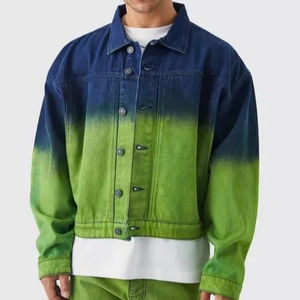 Veste coupe-vent de rue personnalisée pour hommes d'automne Denim multicolore avec tenue personnalisable à motif de rayures lavées - Product Image 1