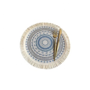 Dense Tasselled Embroidered Beige Colour Custom Circular <b>Table</b> Mats Washable Custom <b>Table</b> Placement Mats Indoor <b>Dinning</b> <b>Tables</b> - Product Image 1