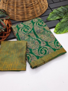 Exclusive and Trendy Heavy Handloom Kangiwaram Silk <strong>Fabric</strong> Saree With Azarak hand <strong>Block</strong> <strong>Print</strong> Work <strong>Indian</strong> Designer Printed - Product Image 3