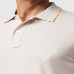 Polo de Manga Corta para Hombre, Color Beige Claro, Transpirable, de Algodón, con Ribete Amarillo, Corte Clásico, para Verano, Ropa Casual de Trabajo, Golf, Tejido - Product Image 2