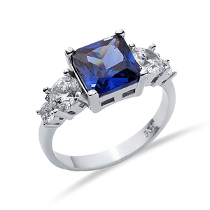 Square Cut Tanzanite Round <b>CZ</b> Stone Cluster <b>Ring</b> Design Wholesale Turkish Handmade 925 Sterling Silver Jewellery - Product Image 3