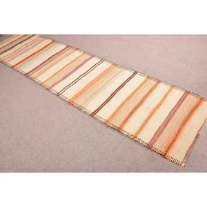 พรมวินเทจตุรกี ขนาด 2.7x11.7 ฟุต (82x357 ซม.) พรมคิลิมสีน้ำตาลลายอิคัต - Product Image 4