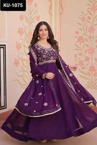 Le nouveau mariage de créateur et le festival indien pakistanais portent des collections de robes en fausse Georgette Anarkali à manches longues à bas prix - Product Image 5