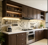 Armoire de cuisine avec appareils intégrés, armoires de cuisine en bois sur mesure avec four et espace réfrigérateur pour la cuisine à domicile