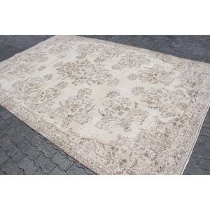 Alfombra Turca, Alfombra Vintage Extra Grande de 7.3x11.3 pies, Alfombra de Lana Floral Blanca y Marrón - Product Image 2