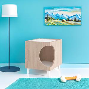 Table de chevet élégante en bois couleur bois Well Home 50x40x40cm avec trou pour animaux de compagnie - Product Image 4