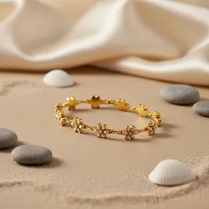 Bracelet élégant pour femme plaqué or avec perles d'imitation florales, ensemble de bijoux romantiques, style mariage - Product Image 3