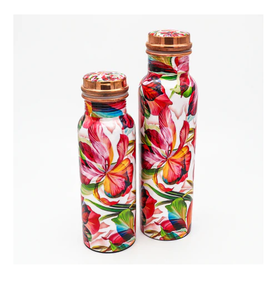 Botella de agua de cobre Esmalte Impreso Ayurveda Beneficio DE SALUD Junta Libre a prueba de fugas 2 PCS Flor Esmalte Botella impresa - Product Image 1