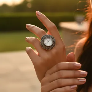 Anillo de Reloj de Cuarzo ART PALACE con Forma de Flor Vintage, Piedras Marcsais, Plata Antigua 925 para Mujer, Uso Diario - Product Image 3