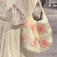 Tas Selempang/Crossbody Rajut Wanita Grosir, Hasil Rajutan Tangan, Model Fashion, Dua Tali, Resleting, Kanvas, Motif Bunga