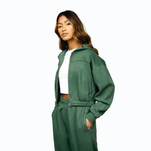 65% coton 35% Polyester Racing Green Athletics Club Full Zip Hood Survêtement court pour femme Respirant - Product Image 3