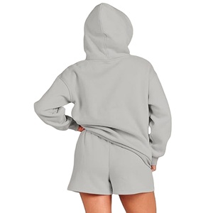 Trendy Women Two Piece Hoodie and Shorts Outfit Cozy and Stylish Casual Set for Gym Yoga or <b>Walks</b> 2026 - Product Image 2