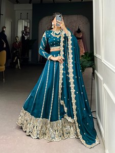 Fonction Porter Bleu Sarcelle Couleur Belle Lehenga Choli - Product Image 2