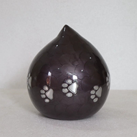 Urne funéraire artisanale en aluminium émaillé marron en forme de goutte d'eau, gravée avec la patte de votre animal, pour cendres d'animaux, commémorative, écologique et personnalisable