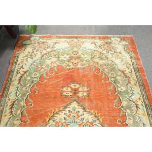 Large Area <b>Turkish</b> <b>Rug</b> Classic Orange Green 5.2 X 8.3ft Wool Latex Backing Abstract Pattern Rectangle Shape for Living Room <b>Rug</b> - Product Image 4