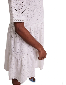Vestido de Algodón Transparente con Ojales, Corte en A, Manga Corta, Ajuste Regular, Cuello en V, Detalle Bordado, Largo por Encima de la Rodilla - Product Image 4