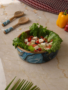 Ensaladera de madera de resina epoxi pulida, madera de acacia de Mango con acabado marfil, pegatina esmaltada, producto artesanal Natural estampado - Product Image 6