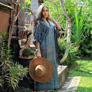 <b>Women</b> Printed Boho <b>Kaftan</b> Floor-Length Maxi <b>Dress</b> Loose Fit V Neck Natural Waist Beach Wear Tie Dye Summer Resort - Product Image 1