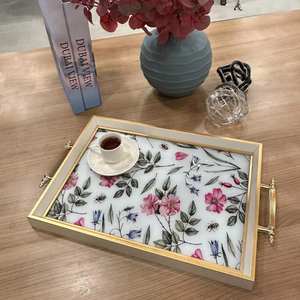 Venta directa de fábrica, diseño personalizado, bandeja decorativa de vidrio para servir con asas para la decoración de la Mesa del hogar, uso en la cocina - Product Image 1