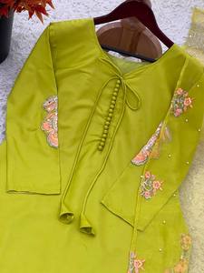 Conjunto de Kurta de seda cruda bordado pakistaní tradicional para mujer para fiesta moda cultural étnica - Product Image 3