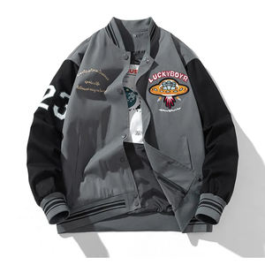 Veste universitaire d'hiver chaude et durable, broderie patchwork, lettres, col en tricot côtelé, poignets et ourlet, boutons-pression sur le devant, unisexe - Product Image 4