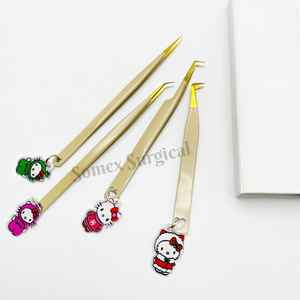 Pinces à épiler professionnelles de haute qualité en acier inoxydable, poignée diamantée avec pointe pointue et pointes en fibre pour extensions de cils - Product Image 1