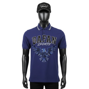 Polo pour homme en coton et polyester de luxe, tissu piqué 220 GSM, bleu royal, logo en strass thermocollé, pour chemises polo t-shirt - Product Image 1