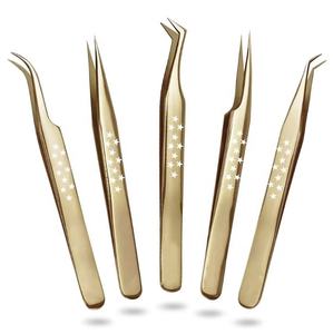 แหนบต่อขนตาแบบโค้งรูปตัว L 45 องศา คุณภาพพรีเมียม สแตนเลสสตีลเคลือบทอง - Product Image 1