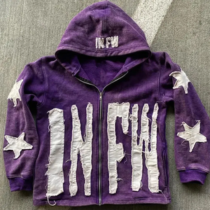 Sudaderas con capucha para hombre, sudaderas con capucha desgastadas de algodón de gran tamaño con gráfico de alta calidad personalizado para hombre, sudadera recortada con capucha bordada desgastada - Product Image 1