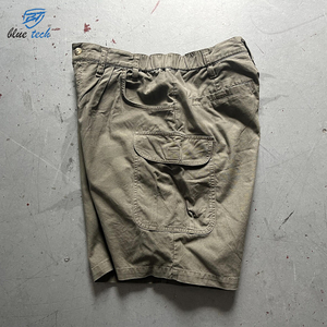 Shorts cargo en coton pour hommes, taille élastique, teinture unie, séchage rapide, haute qualité, streetwear décontracté d'été - Product Image 5